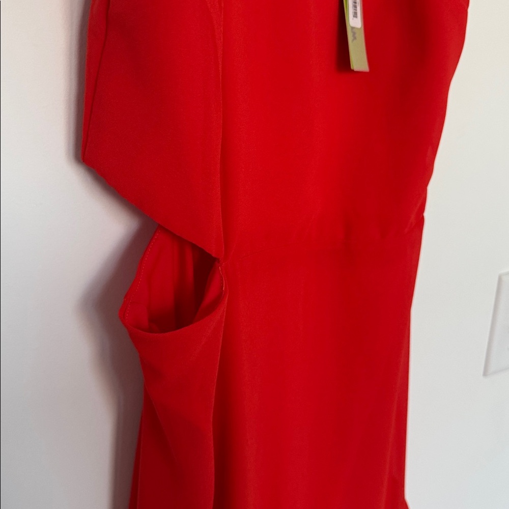 Sam Edelman NWT Side Cut Out Asymmetrical Hem Ruffle Dress, Red Coral - Size 2 - Picture 7 of 10